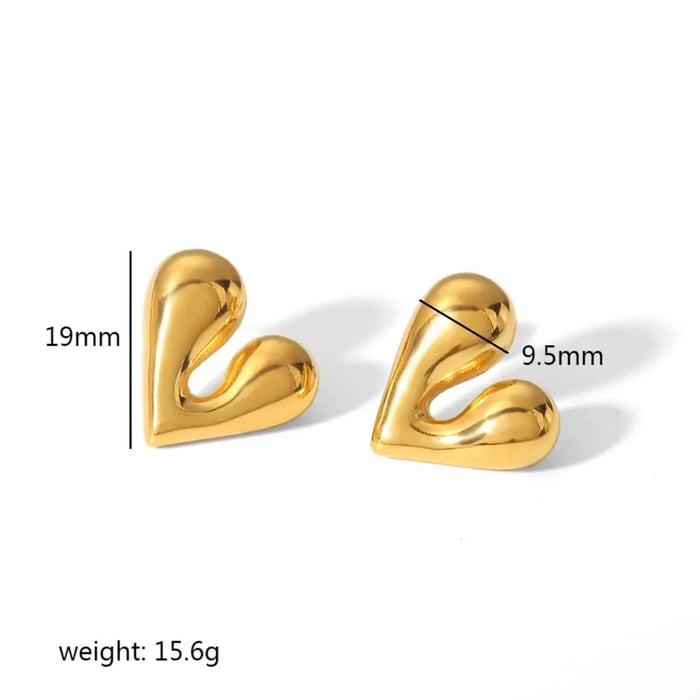 1 Pair Minimalist Style Solid Color Heart Shape Stainless Steel  Gold Color Women's Stud Earrings Picture3